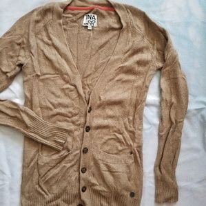 TNA Aritzia Soft Tan Cardigan S XS Cashmere